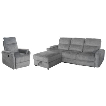 SET SOFA-RELAX ARMCHAIR SYNTHIA FK10735.03 GREY FABRIC--ELECTRIC RECLINE [L]