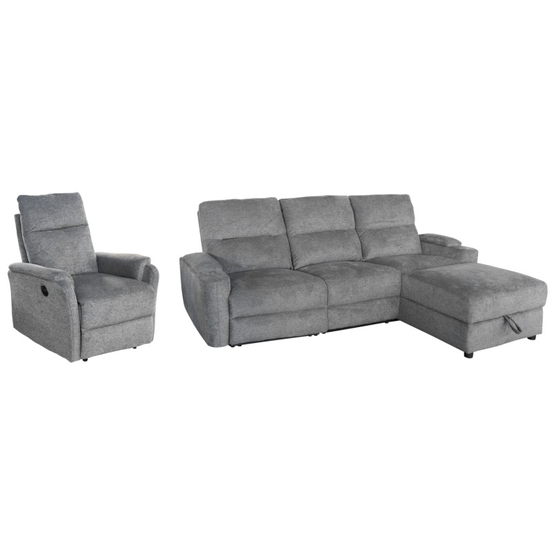 SET SOFA-RELAX ARMCHAIR SYNTHIA FK10736.03 GREY FABRIC--ELECTRIC RECLINE [R]