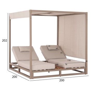 DOUBLE LOUNGE SUNBEDS WITH SUNSHADES GALLANT FK6097.04 ALUMINUM IN CAPPUCCINO 2x2x2m