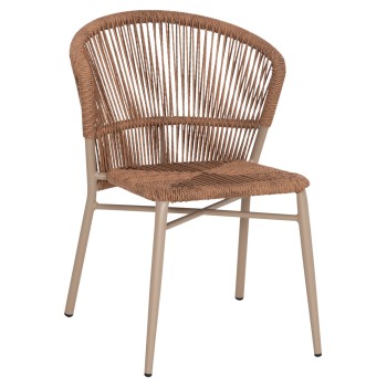 ALUMINUM DINING CHAIR LYNN FK6267.03 CAPPUCCINO FRAME-P.E. RATTAN IN NATURAL COLOR 57x62x78Hcm.