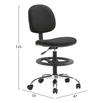 WORK STOOL WITH FOOTREST DROMEN FK1210.01 BLACK FABRIC - CHROMED BASE 48x60x130Hcm. WORK STOOL WITH FOOTREST DROMEN FK1210.01 BLACK FABRIC - CHROMED BASE 48x60x130Hcm.