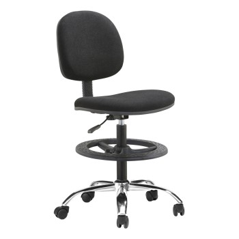 WORK STOOL WITH FOOTREST DROMEN FK1210.01 BLACK FABRIC - CHROMED BASE 48x60x130Hcm.