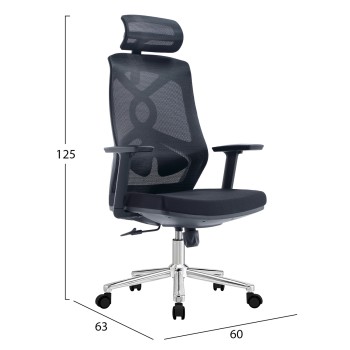 OFFICE CHAIR FLEXORA FK1213.01 BLACK MESH FABRIC--CHROMED BASE 60x63x125Hcm. OFFICE CHAIR FLEXORA FK1213.01 BLACK MESH FABRIC--CHROMED BASE 60x63x125Hcm.
