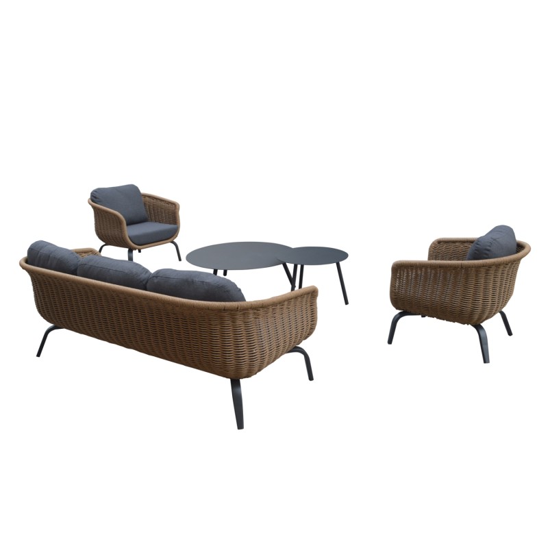 OUTDOOR LOUNGE SET 5PCS STERN FK6555.01 ALUMINUM & OLEFIN IN GREY--TWIST WICKER IN NATURAL OUTDOOR LOUNGE SET 5PCS STERN FK6555.01 ALUMINUM & OLEFIN IN GREY--TWIST WICKER IN NATURAL