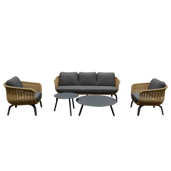 OUTDOOR LOUNGE SET 5PCS STERN FK6555.01 ALUMINUM & OLEFIN IN GREY--TWIST WICKER IN NATURAL