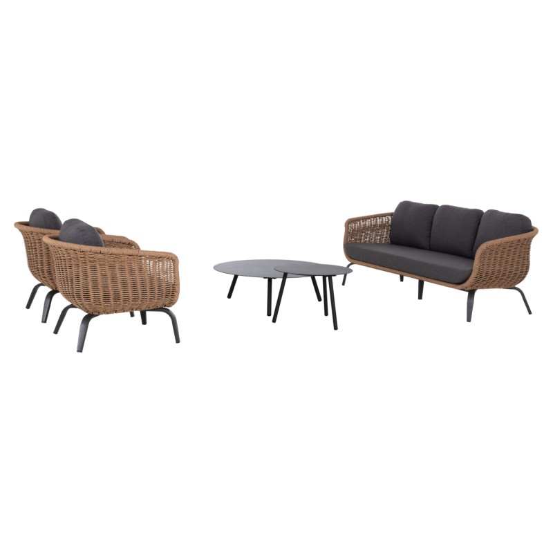 OUTDOOR LOUNGE SET 5PCS STERN FK6555.01 ALUMINUM & OLEFIN IN GREY--TWIST WICKER IN NATURAL OUTDOOR LOUNGE SET 5PCS STERN FK6555.01 ALUMINUM & OLEFIN IN GREY--TWIST WICKER IN NATURAL