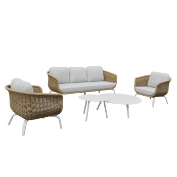 OUTDOOR LOUNGE SET 5PCS STERN FK6555.02 ALUMINUM & OLEFIN IN LIGHT BEIGE--TWIST WICKER IN NATURAL