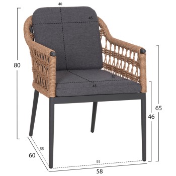 DINING CHAIR BOXER FK6556.01 ALUMINUM & OLEFIN IN GREY--TWIST WICKER 58x60x80Hcm. DINING CHAIR BOXER FK6556.01 ALUMINUM & OLEFIN IN GREY--TWIST WICKER 58x60x80Hcm.