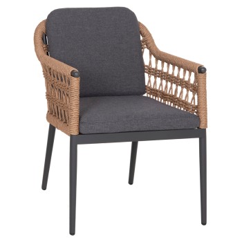 DINING CHAIR BOXER FK6556.01 ALUMINUM & OLEFIN IN GREY--TWIST WICKER 58x60x80Hcm.