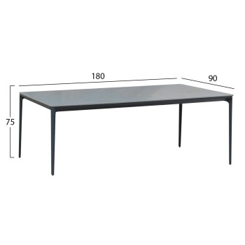 DINING TABLE STAD FK6557.01 GREY ALUMINUM FRAME & SINTERED STONE TOP 180x90x75Hcm.