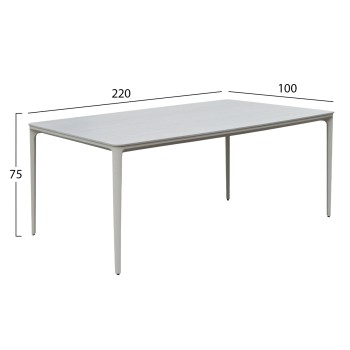 DINING TABLE STAD FK6558.02 BEIGE ALUMINUM FRAME--WHITE SINTERED STONE 220x100x74Hcm.