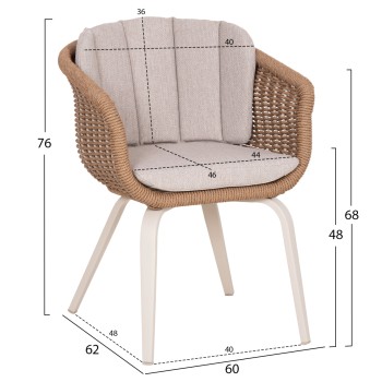 DINING CHAIR VICTUS FK6559.02 ALUMINUM & OLEFIN IN BEIGE--TWIST WICKER 60x62x76Hcm.