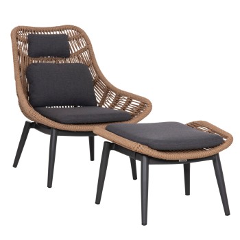 LOUNGE CHAIR WITH FOOTREST REMVAZZO FK6561.01 ALUMINUM IN GREY--WICKER 90x85x96Hcm.