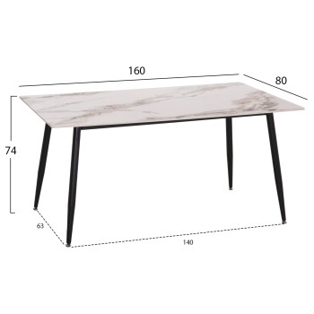 DINING TABLE RAVEN FK18150.04 CERAMIC TOP IN WHITE/BROWN MARBLE LOOK 160x80x74Hcm.
