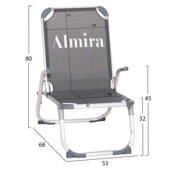 RAISED BEACH CHAIR HEAVY DUTY ALUMINUM ALMIRA FK6431.10 GREY TEXTILENE 53x68x80Hcm RAISED BEACH CHAIR HEAVY DUTY ALUMINUM ALMIRA FK6431.10 GREY TEXTILENE 53x68x80Hcm