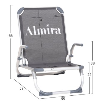 BEACH CHAIR HEAVY DUTY ALUMINUM ALMIRA FK5053.10 GREY TEXTILENE--HIGH BACKREST 55x71x66Hcm