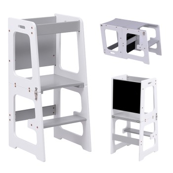 LEARNING TOWER WITH BLACKBOARD RICKI FK18345.03 PINE WOOD IN WHITE/GREY 37x40x84Hcm