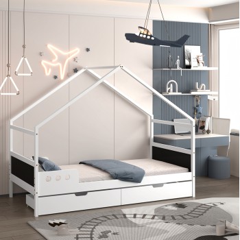 KIDS' BED WITH DRAWERS FB9741.01 t.MONTESSORI--PINE WOOD IN WHITE FOR MATTRESS 190x90cm KIDS' BED WITH DRAWERS FB9741.01 t.MONTESSORI--PINE WOOD IN WHITE FOR MATTRESS 190x90cm