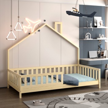 BED FOR KIDS HOUSER FK740.01 t.MONTESSORI SOLID PINE WOOD IN NATURAL WOOD--FOR 190x90cm.