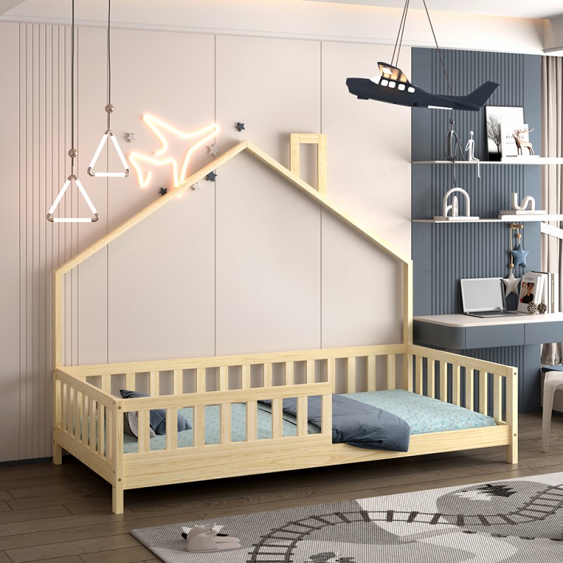 BED FOR KIDS HOUSER FK740.01 t.MONTESSORI SOLID PINE WOOD IN NATURAL WOOD--FOR 190x90cm. BED FOR KIDS HOUSER FK740.01 t.MONTESSORI SOLID PINE WOOD IN NATURAL WOOD--FOR 190x90cm.