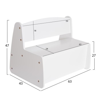 KIDS' BENCH WITH STORAGE RICKI FK18342.03 MDF & PLYWOOD IN WHITE 63x43x47Hcm. KIDS' BENCH WITH STORAGE RICKI FK18342.03 MDF & PLYWOOD IN WHITE 63x43x47Hcm.