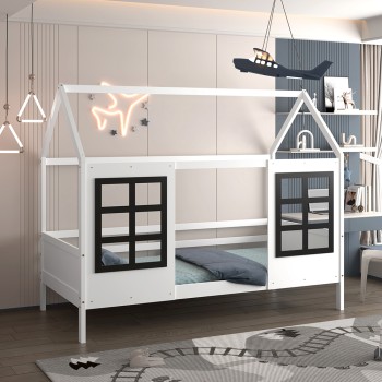KID'S BED t.MONTESSORI DOMER FK742.01 PINE WOOD IN WHITE--MATTRESS 90x190cm. KID'S BED t.MONTESSORI DOMER FK742.01 PINE WOOD IN WHITE--MATTRESS 90x190cm.