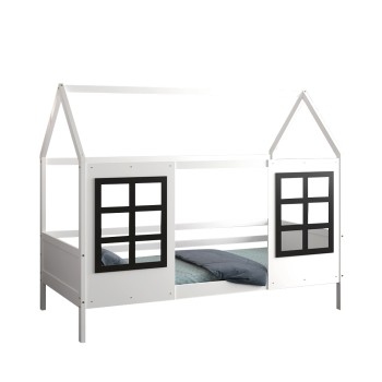 KID'S BED t.MONTESSORI DOMER FK742.01 PINE WOOD IN WHITE--MATTRESS 90x190cm.