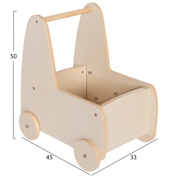 KIDS' STROLLER/CART RICKI FK18341.01 MDF & PLYWOOD IN NATURAL 33x45x50Hcm. KIDS' STROLLER/CART RICKI FK18341.01 MDF & PLYWOOD IN NATURAL 33x45x50Hcm.
