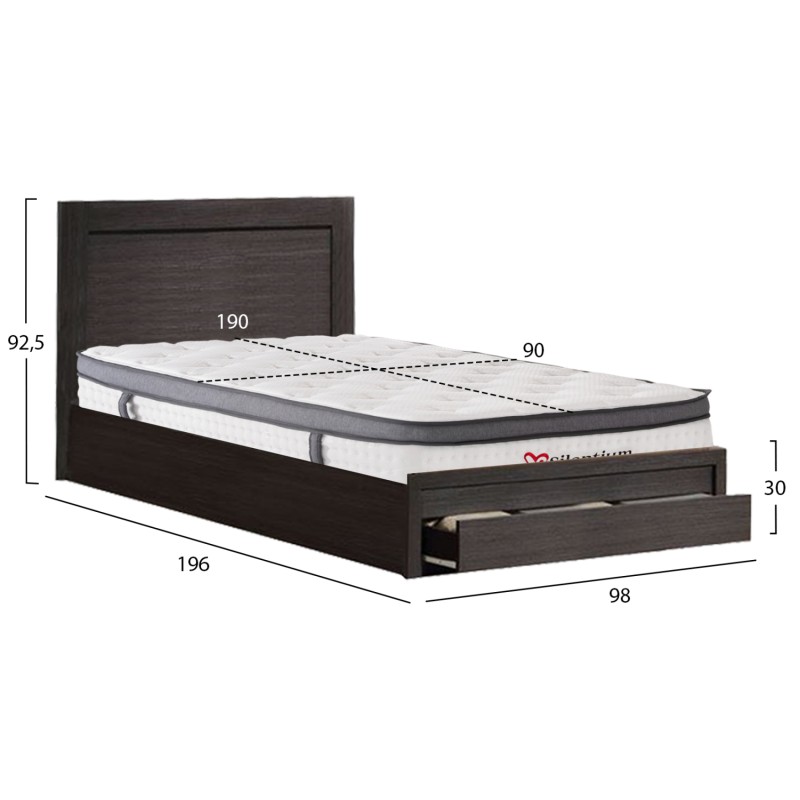 SINGLE BED WITH DRAWER & MATTRESS MELANY FK10745.01 MELAMINE IN ZEBRANO--FOR 90x190cm.