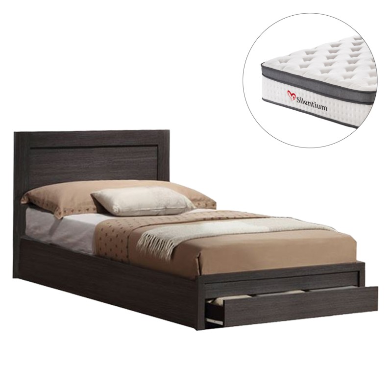 SINGLE BED WITH DRAWER & MATTRESS MELANY FK10745.01 MELAMINE IN ZEBRANO--FOR 90x190cm.