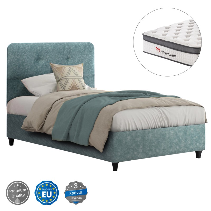 SEMI-DOUBLE BED WITH MATTRESS DOLORES FK10746.04 t.NUBUCK FABRIC IN LIGHT GREEN--FOR 120x200cm. SEMI-DOUBLE BED WITH MATTRESS DOLORES FK10746.04 t.NUBUCK FABRIC IN LIGHT GREEN--FOR 120x200cm.