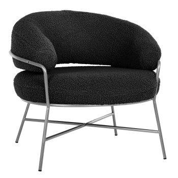ARMCHAIR TRUDI FK8639.34 BLACK BOUCLE FABRIC AND SILVER METAL FRAME 84x79x76Hcm.