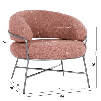 ARMCHAIR TRUDI FK8639.32 DUSTY PINK BOUCLE FABRIC AND SILVER METAL FRAME 84x79x76Hcm. ARMCHAIR TRUDI FK8639.32 DUSTY PINK BOUCLE FABRIC AND SILVER METAL FRAME 84x79x76Hcm.