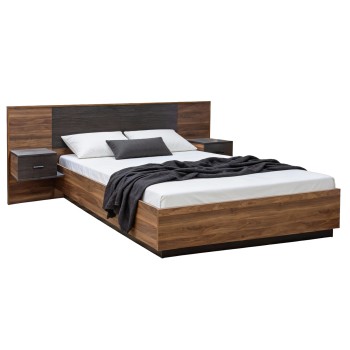 DOUBLE BED WITH NIGHTSTANDS CARYS FK744.11 MELAMINE IN WALNUT/ZEBRANO--MATTRESS 160x200cm