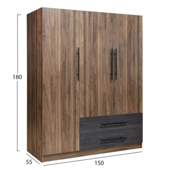 WARDROBE 3-LEAF WITH 2 DRAWERS CARYS FK746.11 MELAMINE IN WALNUT/ZEBRANO 150x55.5x180Hcm WARDROBE 3-LEAF WITH 2 DRAWERS CARYS FK746.11 MELAMINE IN WALNUT/ZEBRANO 150x55.5x180Hcm