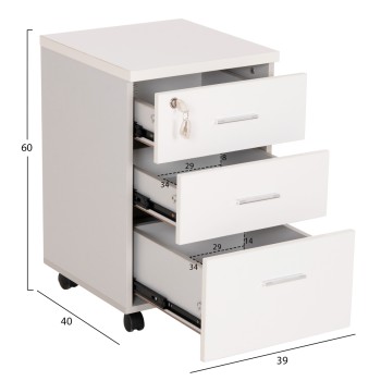 OFFICE DRAWERS WITH KEY LOCK VANCE FK2159 WHITE MELAMINE--WHEELS 39x40x60Hcm.