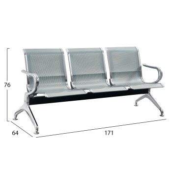BENCH 3-SEATER AIRPORT-TYPE AVIATOR FK18399 METALLIC IN SILVER/GREY COLOR 172x55x76Hcm. BENCH 3-SEATER AIRPORT-TYPE AVIATOR FK18399 METALLIC IN SILVER/GREY COLOR 172x55x76Hcm.