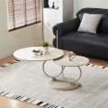 COFFEE TABLE DOUBLE NUBISA FK18364.02 METAL IN BEIGE--SINTERED STONE IN TRAVERTINE COLOR Φ80Χ43.5Hcm. COFFEE TABLE DOUBLE NUBISA FK18364.02 METAL IN BEIGE--SINTERED STONE IN TRAVERTINE COLOR Φ80Χ43.5Hcm.