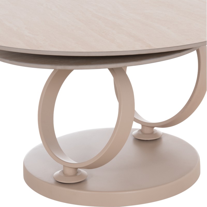 COFFEE TABLE DOUBLE NUBISA FK18364.02 METAL IN BEIGE--SINTERED STONE IN TRAVERTINE COLOR Φ80Χ43.5Hcm. COFFEE TABLE DOUBLE NUBISA FK18364.02 METAL IN BEIGE--SINTERED STONE IN TRAVERTINE COLOR Φ80Χ43.5Hcm.