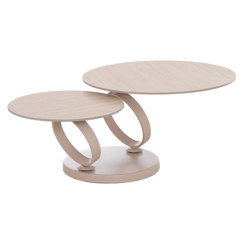 COFFEE TABLE DOUBLE NUBISA FK18364.02 METAL IN BEIGE--SINTERED STONE IN TRAVERTINE COLOR Φ80Χ43.5Hcm. COFFEE TABLE DOUBLE NUBISA FK18364.02 METAL IN BEIGE--SINTERED STONE IN TRAVERTINE COLOR Φ80Χ43.5Hcm.