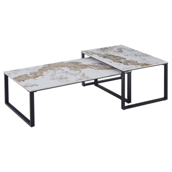 COFFEE TABLES 2PCS TERREN FK18365.01 METAL--SINTERED STONE IN PANDORA COLOR SCHEME 120x70x45H
