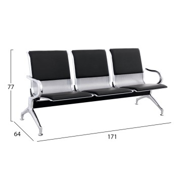 BENCH 3-SEATER AIRPORT-TYPE AVIATOR FK18400 METALLIC WITH BLACK PU 172x55x76Hcm. BENCH 3-SEATER AIRPORT-TYPE AVIATOR FK18400 METALLIC WITH BLACK PU 172x55x76Hcm.