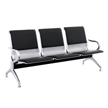 BENCH 3-SEATER AIRPORT-TYPE AVIATOR FK18400 METALLIC WITH BLACK PU 172x55x76Hcm.