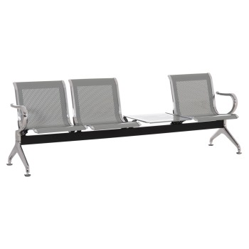 BENCH 3-SEATER+TABLE AIRPORT-TYPE AVIATOR FK18403 METALLIC MESH IN SILVER/GREY COLOR 223x55x76Hcm.