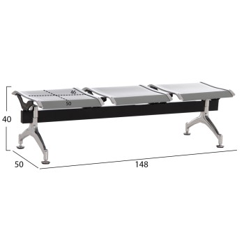BENCH 3-SEATER AIRPORT-TYPE AVIATOR FK18404 METALLIC MESH IN SILVER/GREY COLOR 148x50x40Hcm. BENCH 3-SEATER AIRPORT-TYPE AVIATOR FK18404 METALLIC MESH IN SILVER/GREY COLOR 148x50x40Hcm.
