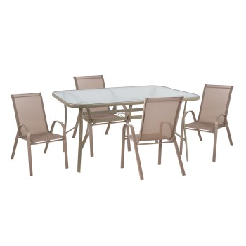OUTDOOR 5PCS DINING SET LEON FK10882.14 TABLE & 4 ARMCHAIRS--CHAMPAGNE COLOR