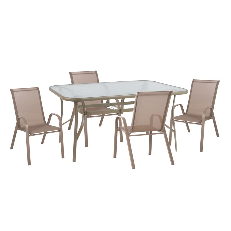 OUTDOOR 5PCS DINING SET LEON FK10882.14 TABLE & 4 ARMCHAIRS--CHAMPAGNE COLOR