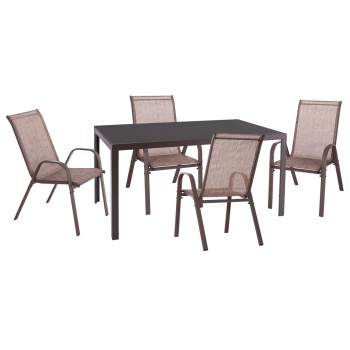 OUTDOOR 5-PCS DINING SET LEOFER FK21009 DINING TABLE & 4 ARMCHAIRS--BROWN