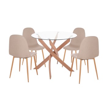 DINING SET 5PCS JAFARU FK10885.12 ROUND TABLE Φ90 & 4 DINING CHAIRS--BEIGE