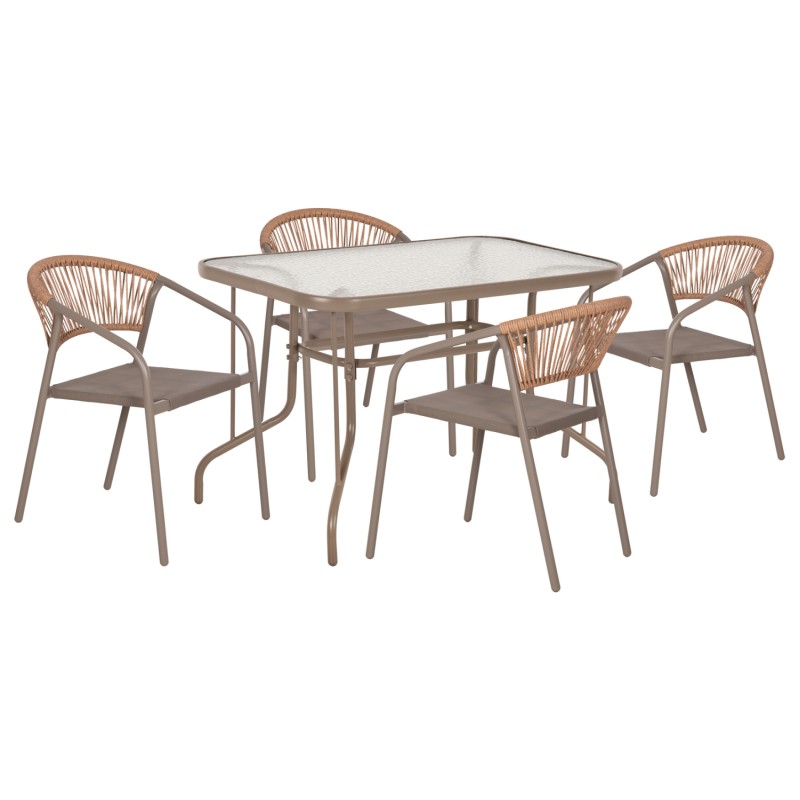 OUTDOOR DINING SET 5PCS ADAM FK10727.04 METAL CHAIRS & TABLE 110x60cm CHAMPAGNE